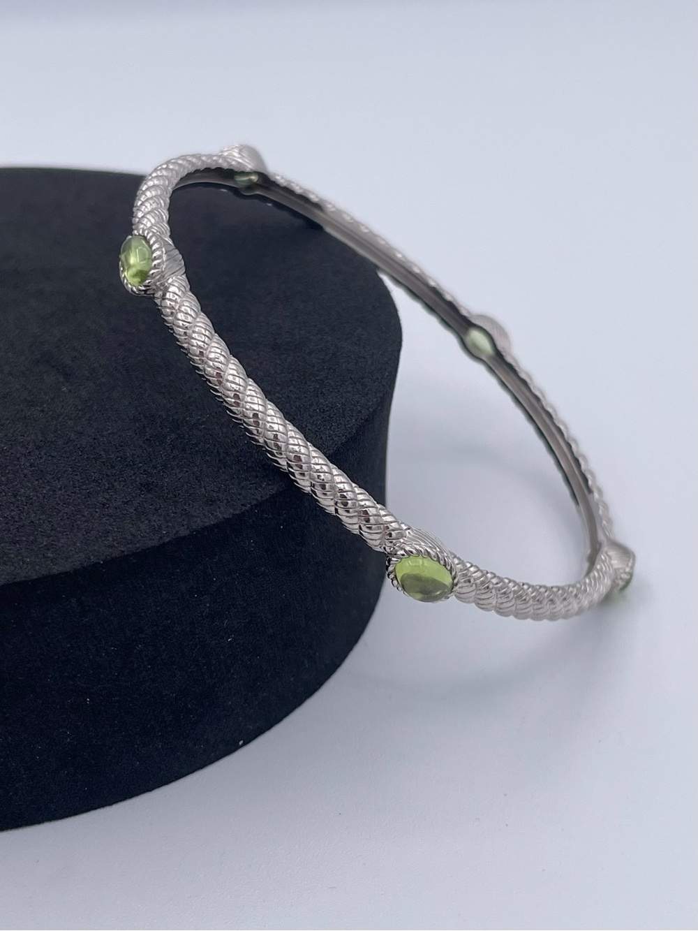 Judith Ripka Sterling Silver 925 Green Quartz Cable Bangle Bracelet Thailand